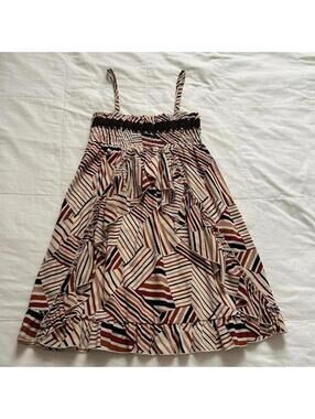 Axes Femme Red Mixed Stripe Smocked Bodice Dress Layered Medium